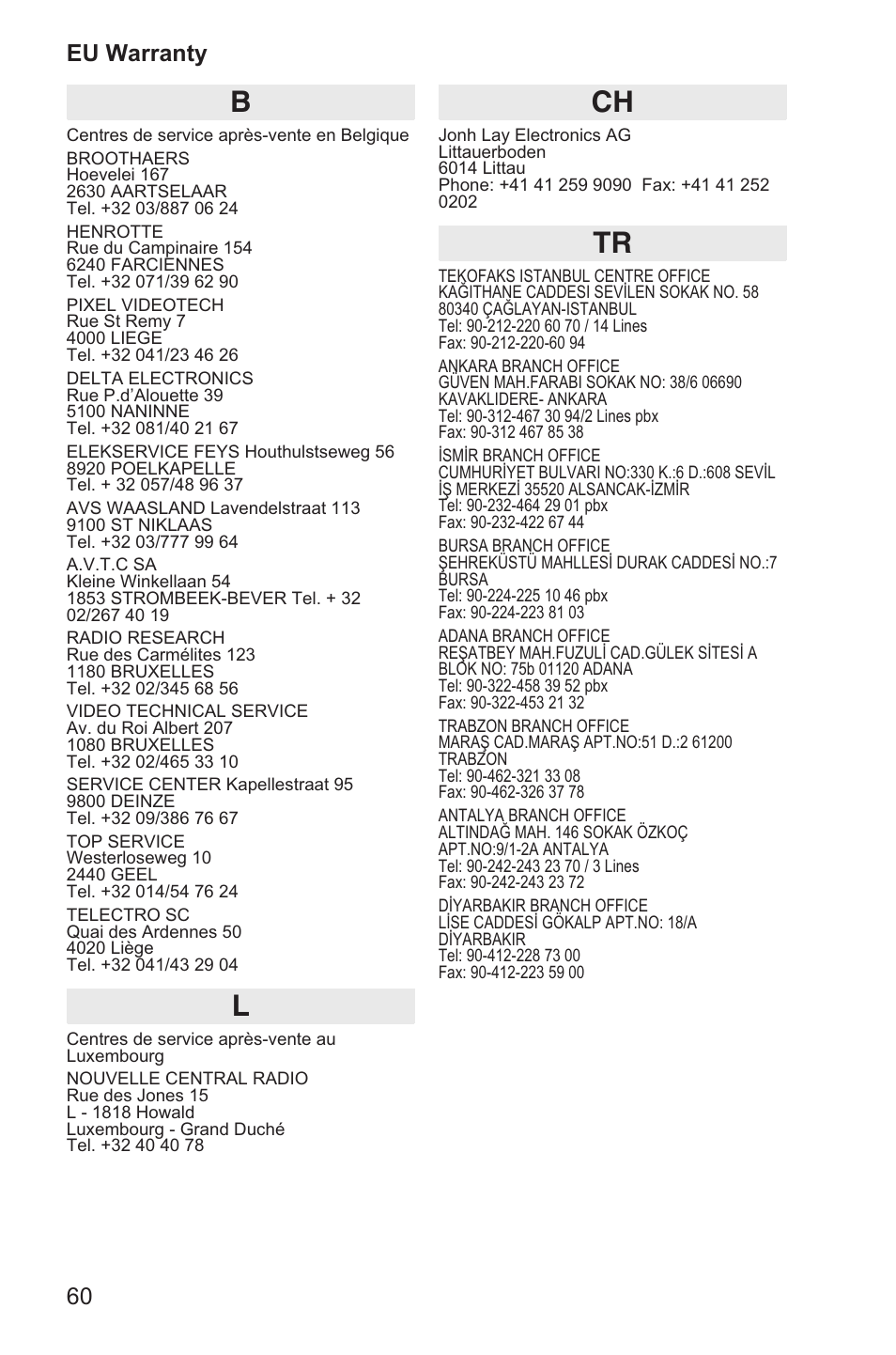 60 eu warranty | Panasonic EB-GD35 User Manual | Page 64 / 70