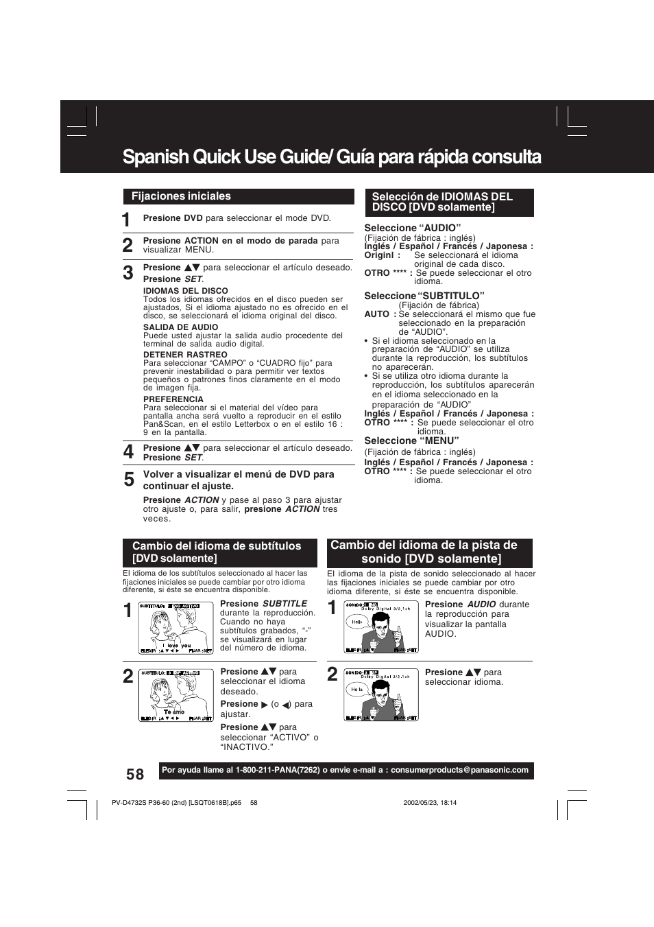 Spanish quick use guide/ guía para rápida consulta | Panasonic PV-D4732 User Manual | Page 58 / 60