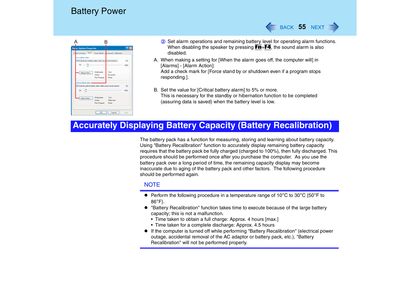 Battery power | Panasonic CF-18 User Manual | Page 55 / 130