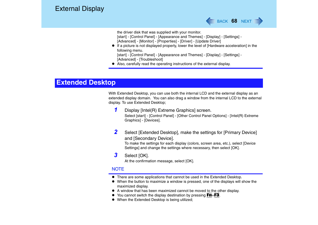 External display, Extended desktop | Panasonic CF-18 User Manual | Page 68 / 130