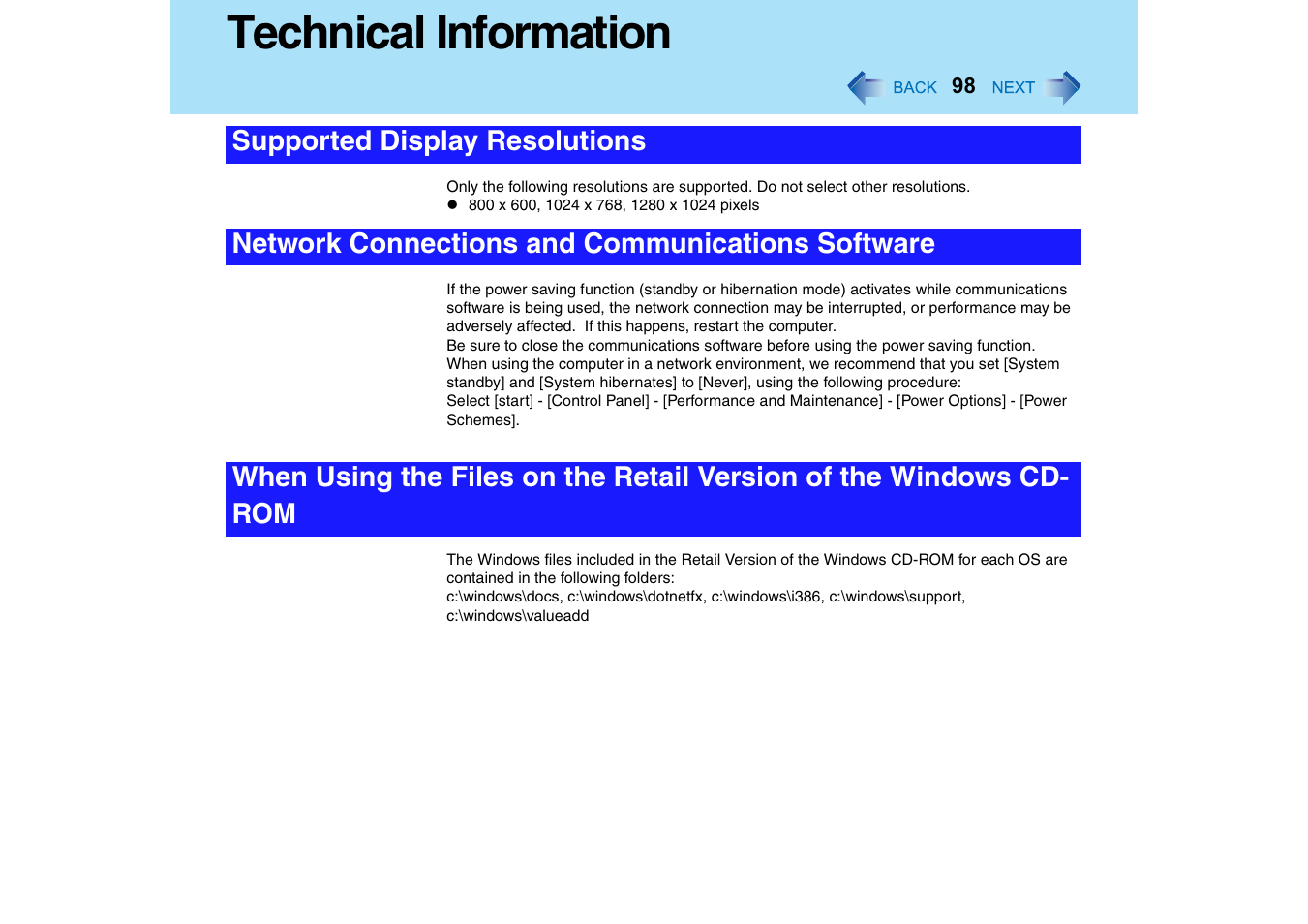 Technical information | Panasonic CF-18 User Manual | Page 98 / 130