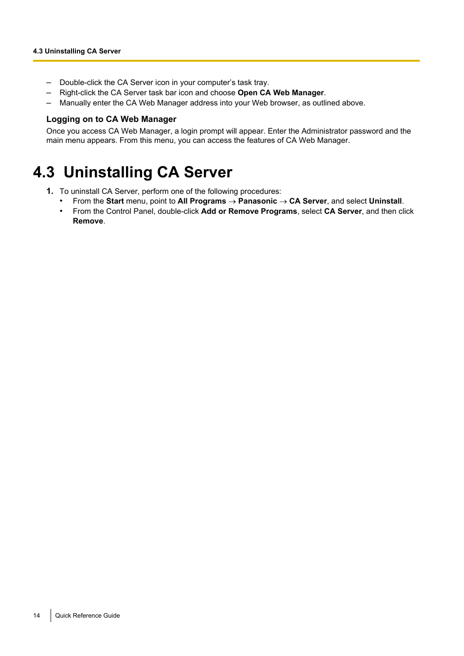 3 uninstalling ca server, Uninstalling ca server | Panasonic KX-TDE User Manual | Page 14 / 16