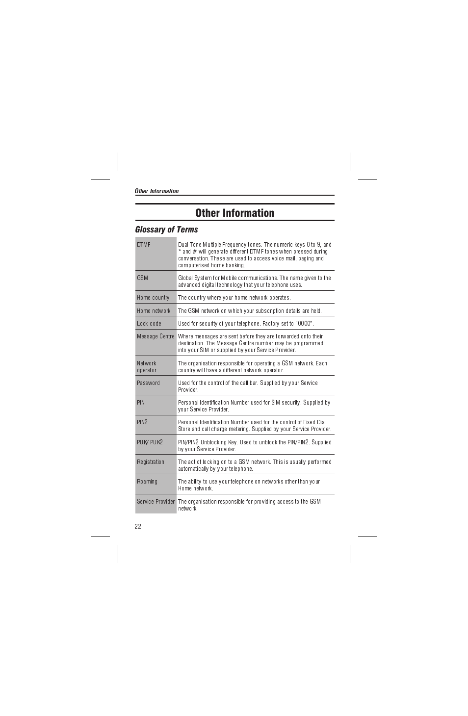 Other information, Glossary of terms | Panasonic EB-G450 User Manual | Page 26 / 32