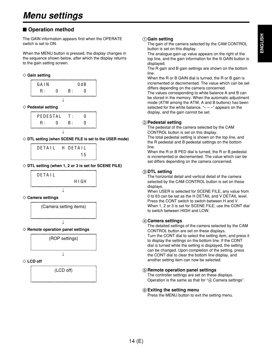 Menu settings | Panasonic AW-CB400L User Manual | Page 15 / 104