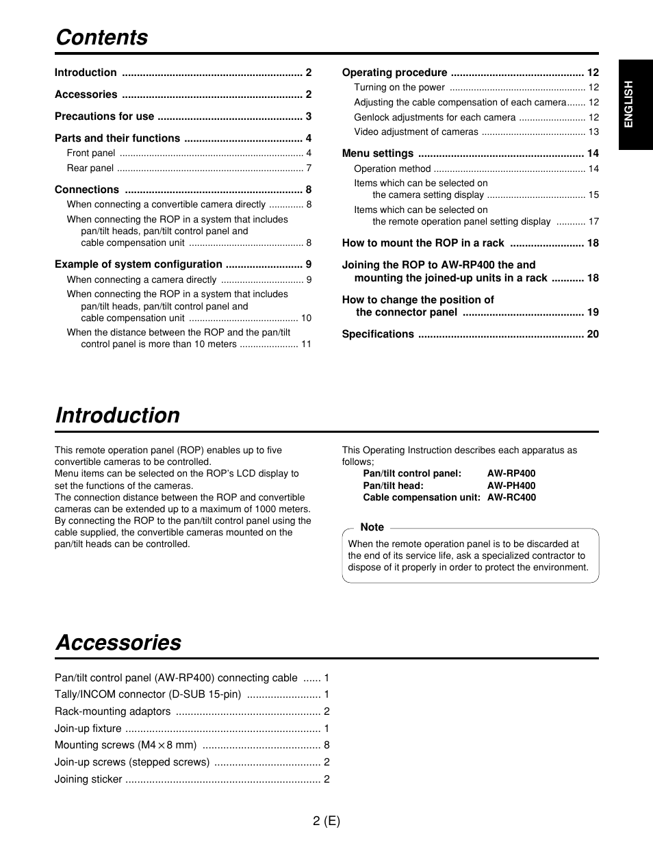 Accessories introduction contents | Panasonic AW-CB400L User Manual | Page 3 / 104