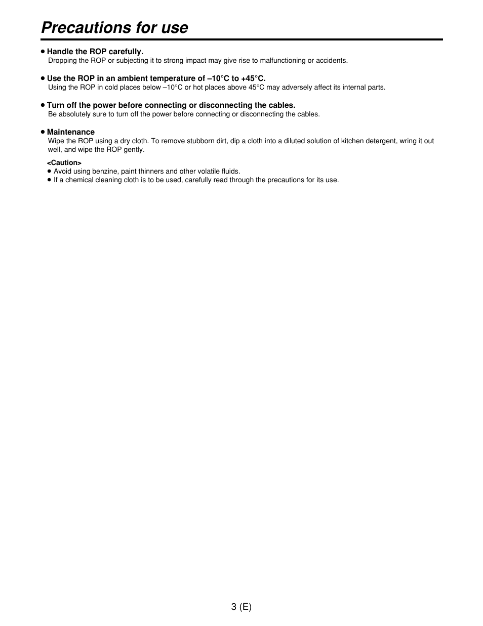 Precautions for use | Panasonic AW-CB400L User Manual | Page 4 / 104