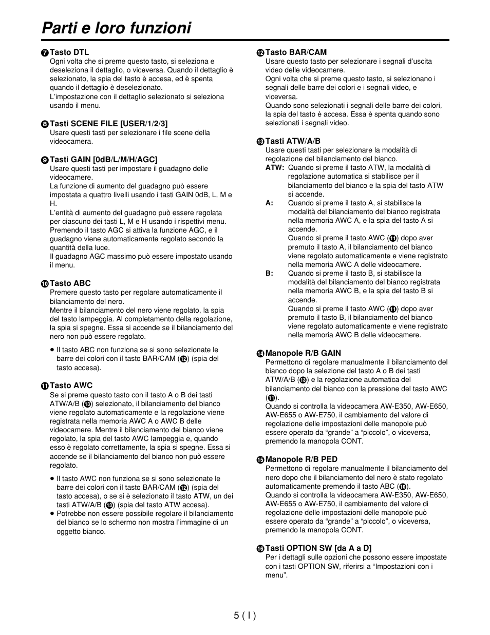 Parti e loro funzioni | Panasonic AW-CB400L User Manual | Page 66 / 104