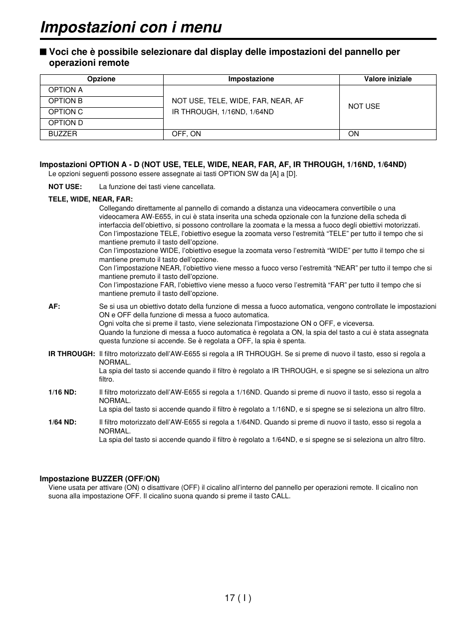 Impostazioni con i menu | Panasonic AW-CB400L User Manual | Page 78 / 104