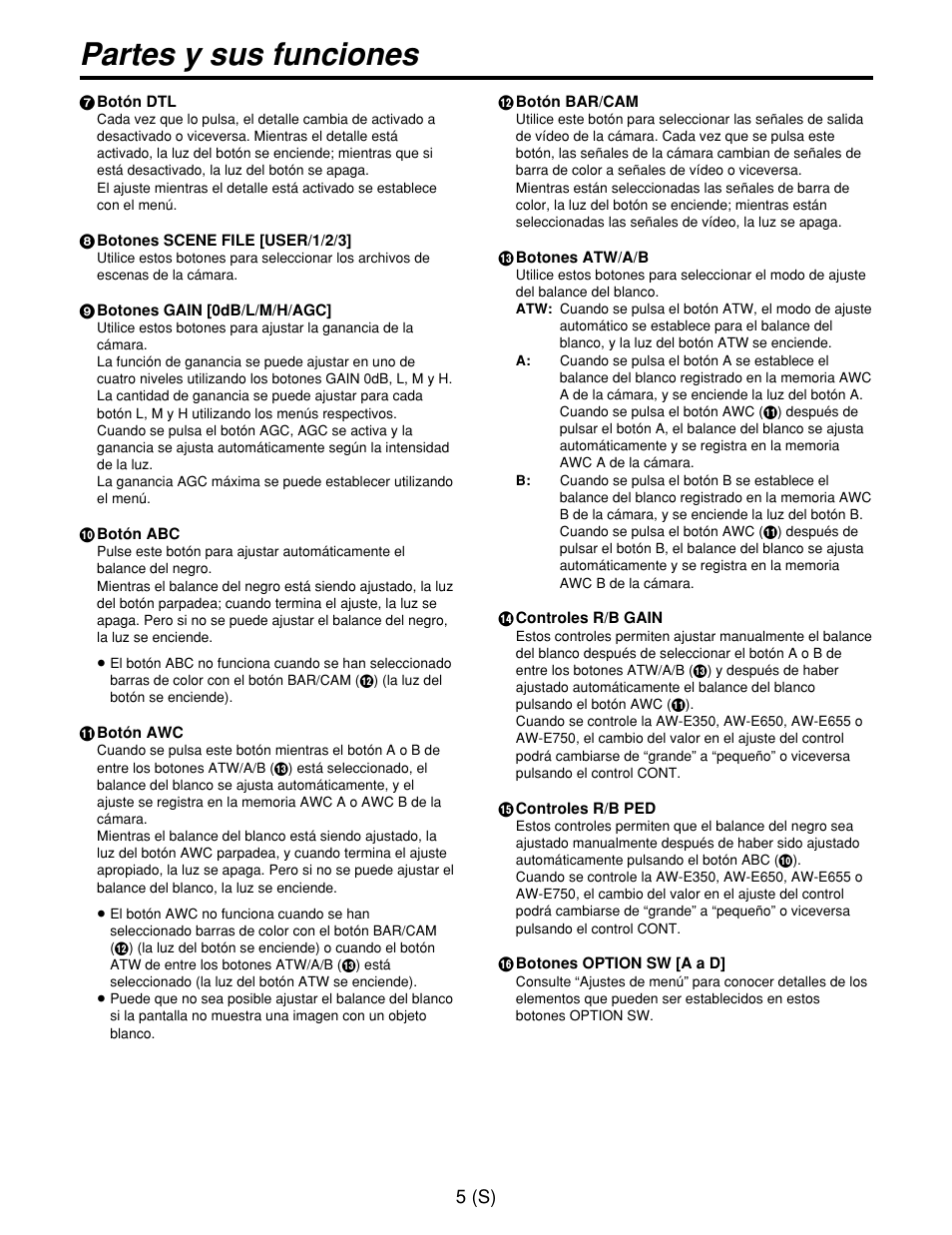 Partes y sus funciones | Panasonic AW-CB400L User Manual | Page 86 / 104