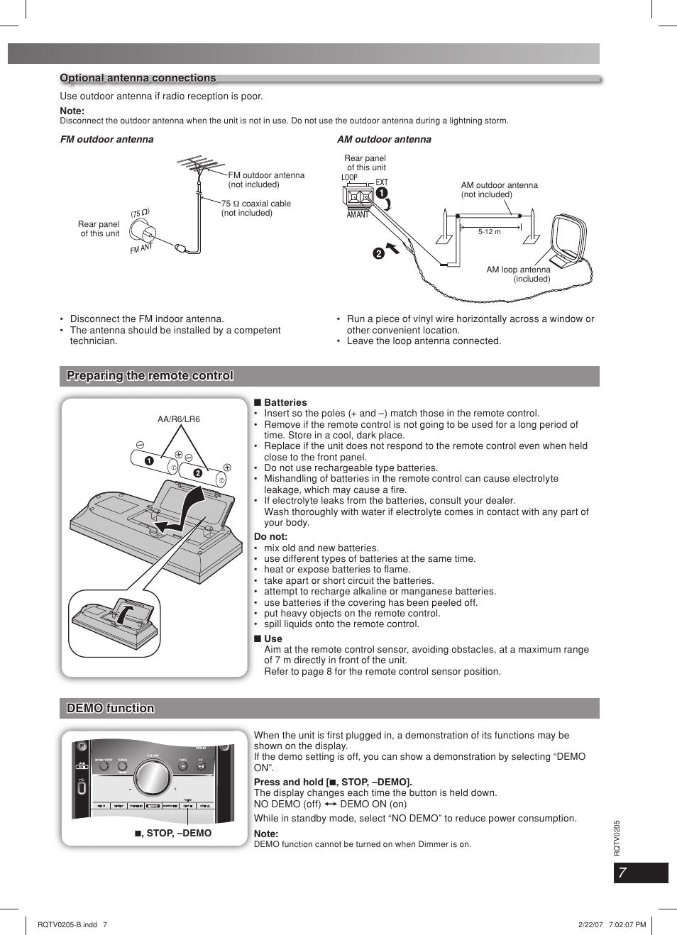 Lang - 5 lang - 4 français dansk deutsch, Preparing the remote control, Demo function | Panasonic SC-AK750 User Manual | Page 7 / 20