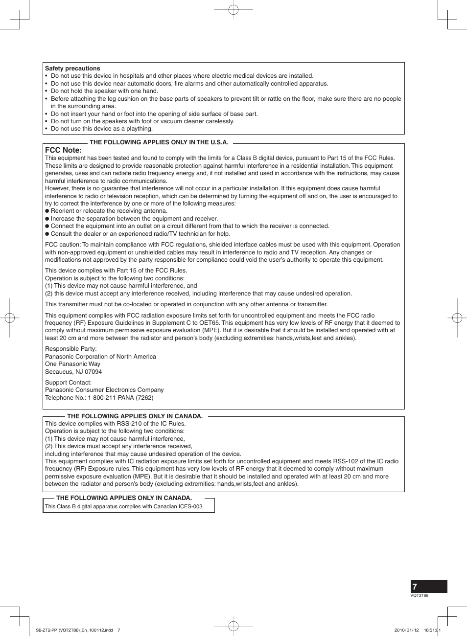 Panasonic SB-ZT2 User Manual | Page 7 / 8
