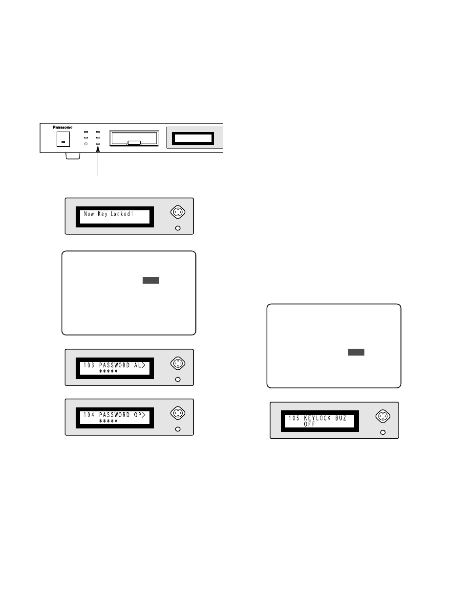 Password setup 102 password lock, Setting buzzer on/off 105 keylock buz | Panasonic WJ-HD100 User Manual | Page 22 / 60