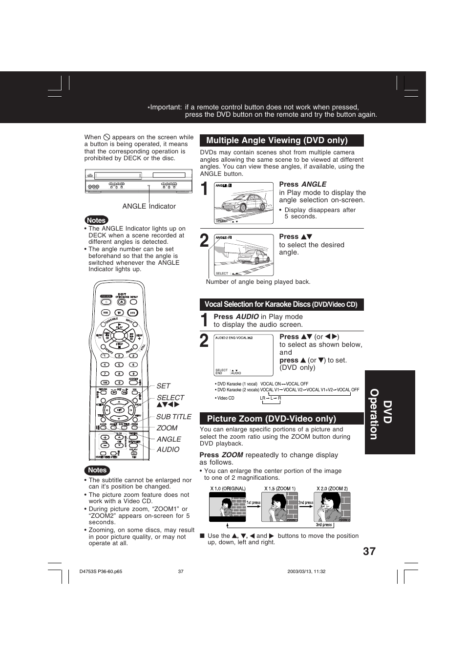 Dv d operation | Panasonic PV-D4753S User Manual | Page 37 / 68