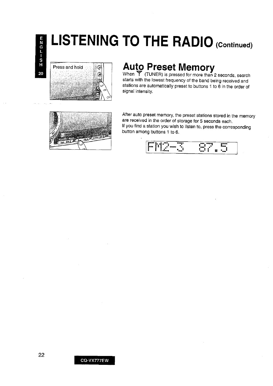 Listening to the radio | Panasonic CQ-VX777EW User Manual | Page 22 / 52