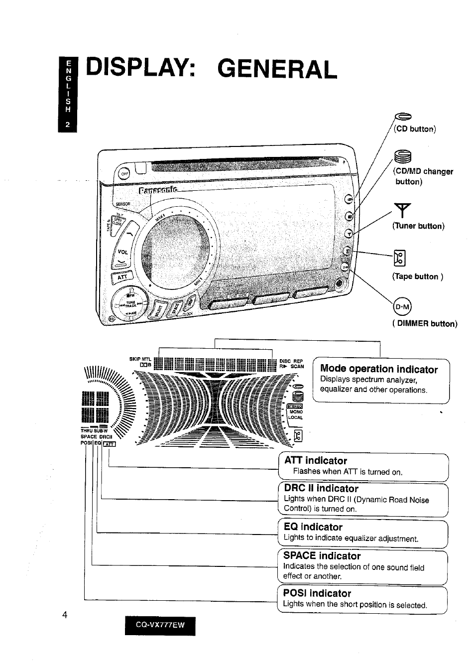Display: general | Panasonic CQ-VX777EW User Manual | Page 4 / 52