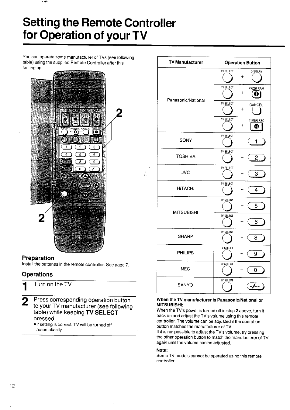 Preparation, Operations, Note | O • o, O • q, O -sd | Panasonic NV-SD250 User Manual | Page 12 / 31
