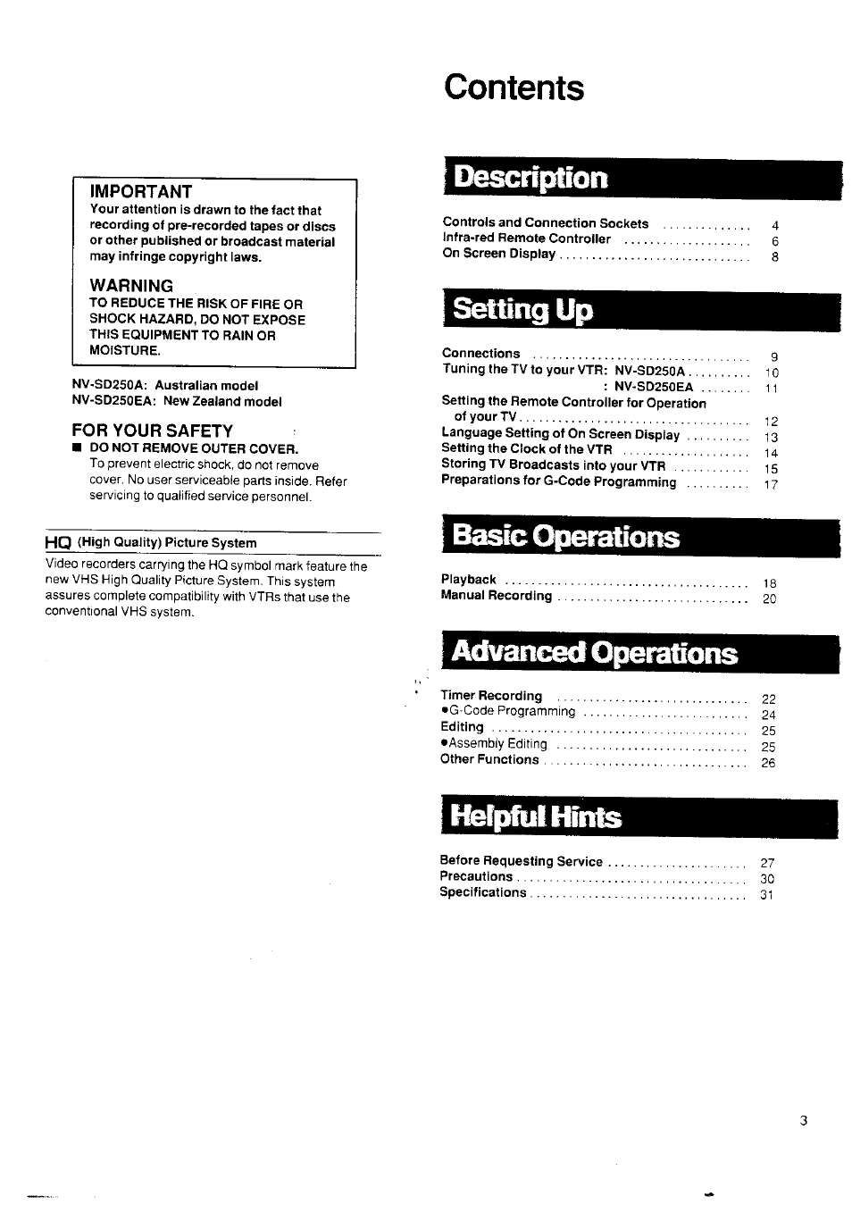 Panasonic NV-SD250 User Manual | Page 3 / 31