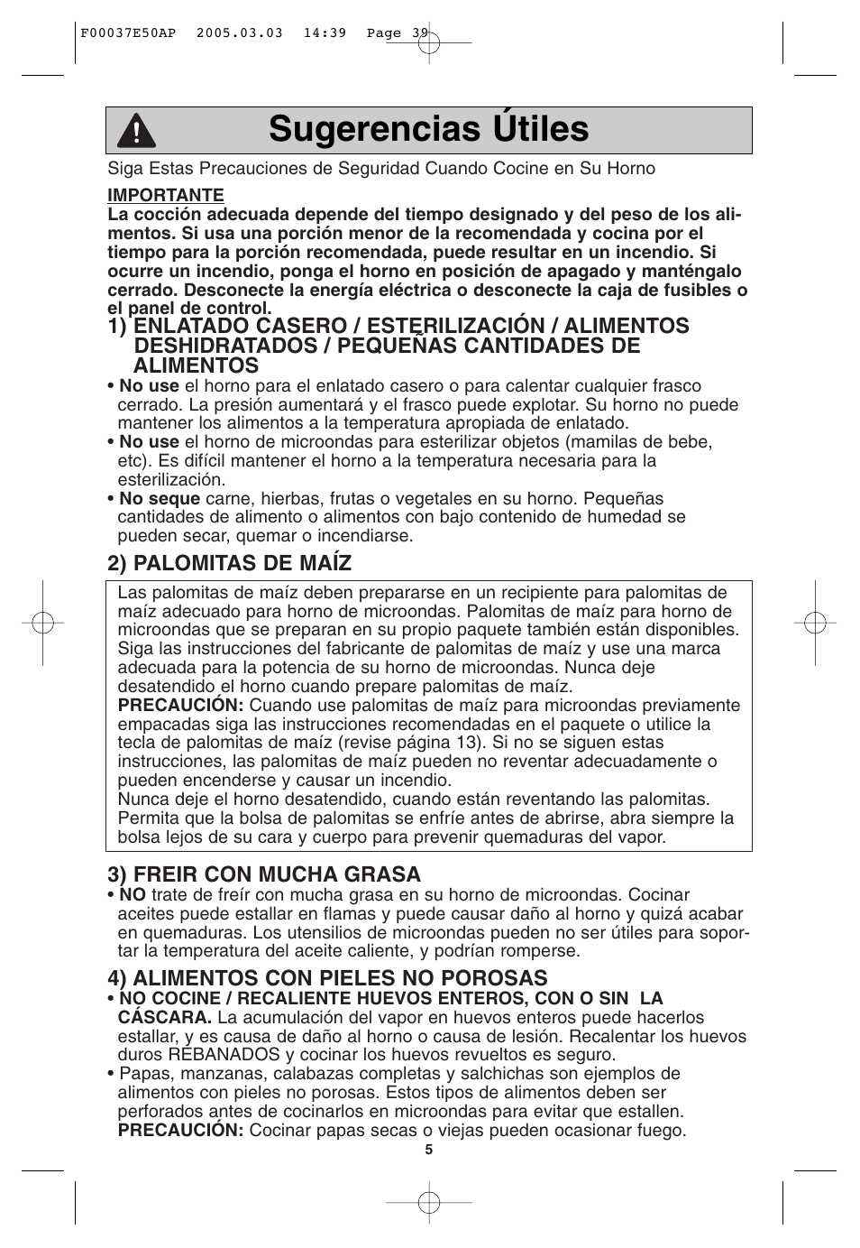 Precauciones de seguridad, Sugerencias útiles | Panasonic H665 User Manual | Page 39 / 64
