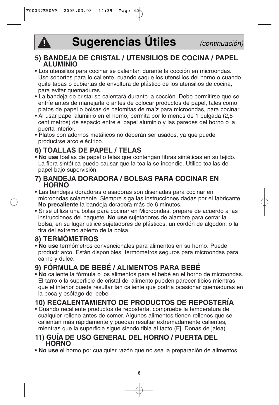 Sugerencias útiles | Panasonic H665 User Manual | Page 40 / 64