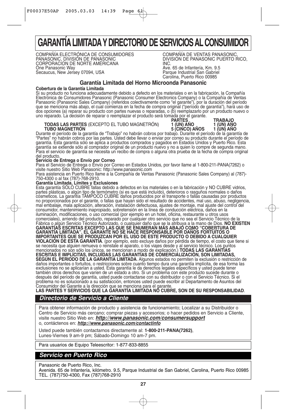 Panasonic H665 User Manual | Page 61 / 64