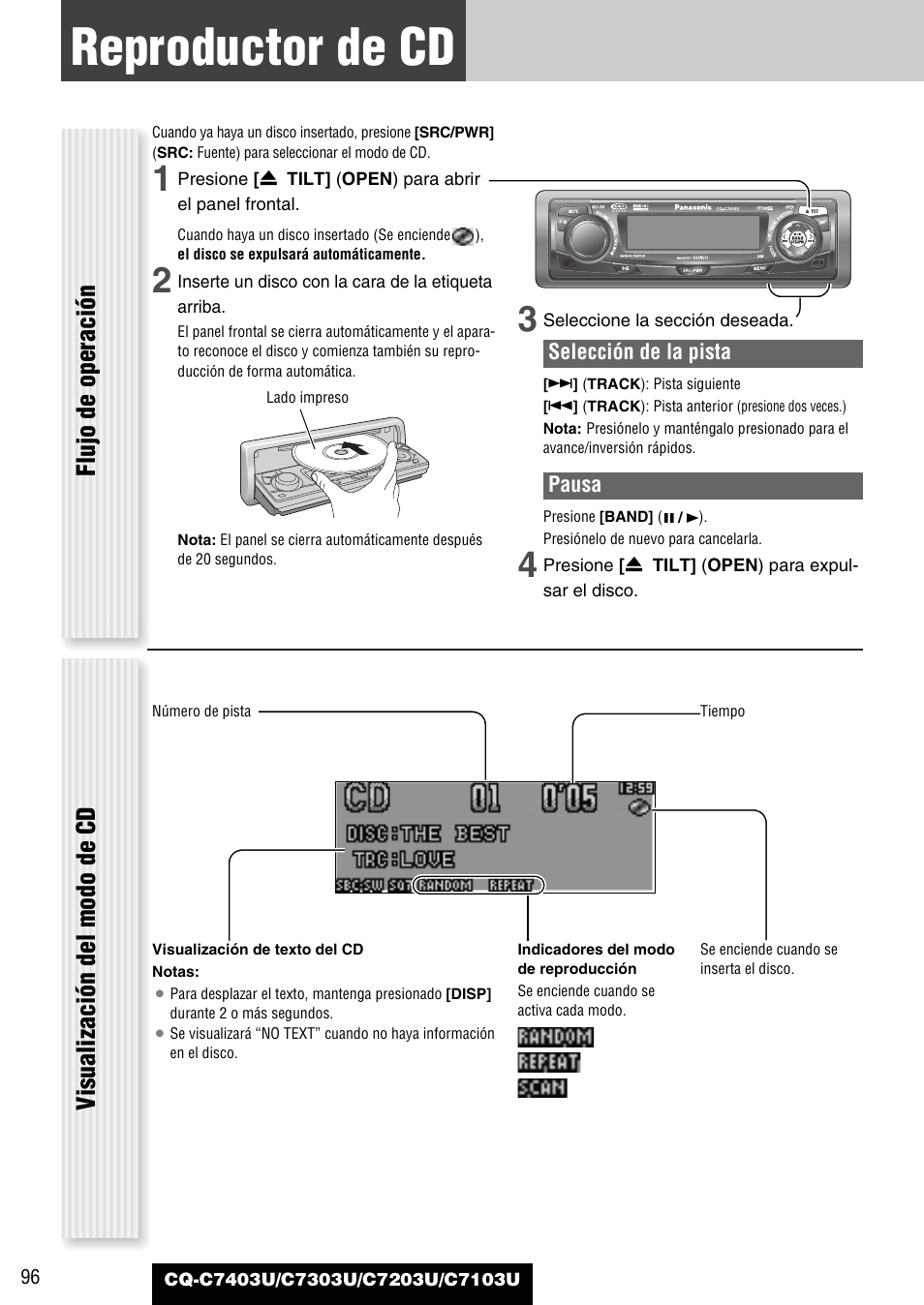 Reproductor de cd, Flujo de operación visualización del modo de cd | Panasonic C7203U User Manual | Page 96 / 114