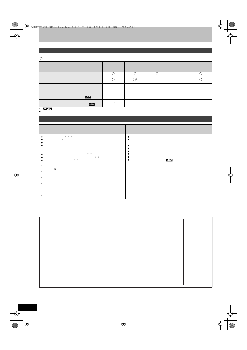 Reference, Operations that can be performed simultaneously, Language code list | Panasonic DMR-BS750 User Manual | Page 104 / 124