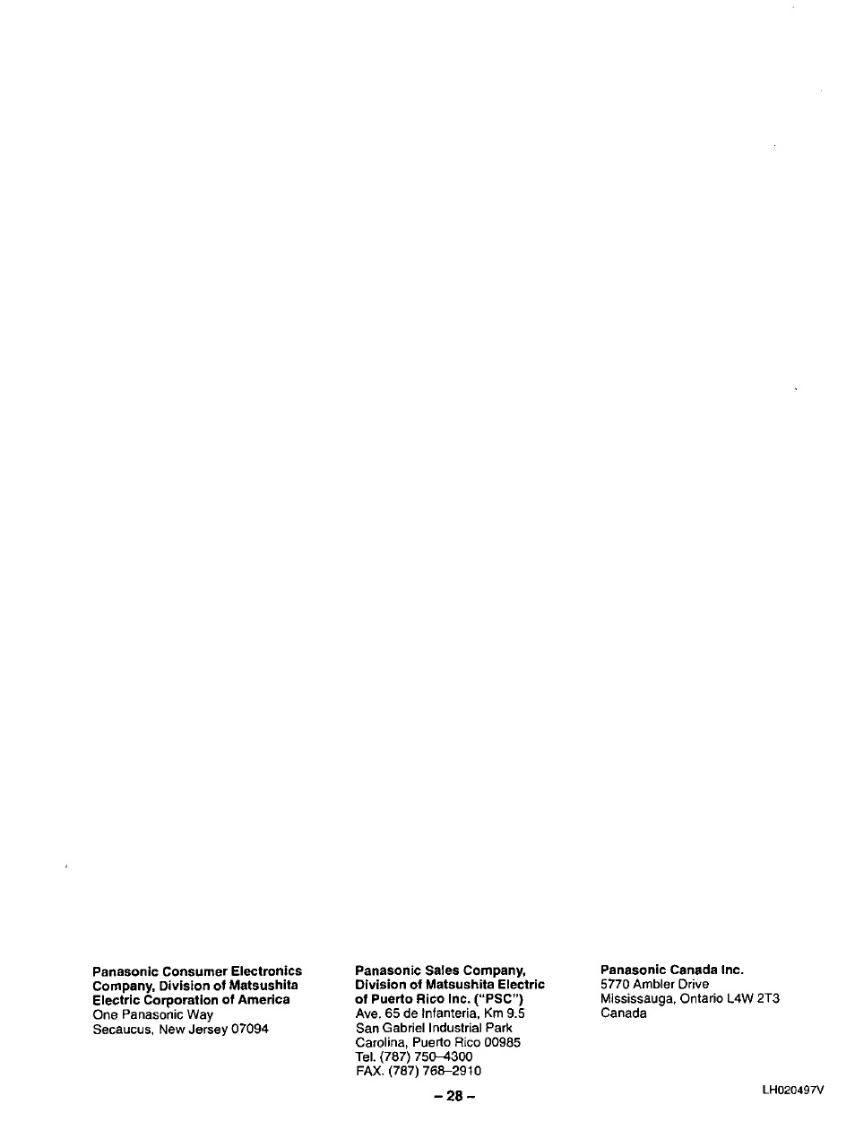 Panasonic canada inc | Panasonic COLOUR TELEVISION CT-32G2 User Manual | Page 28 / 28