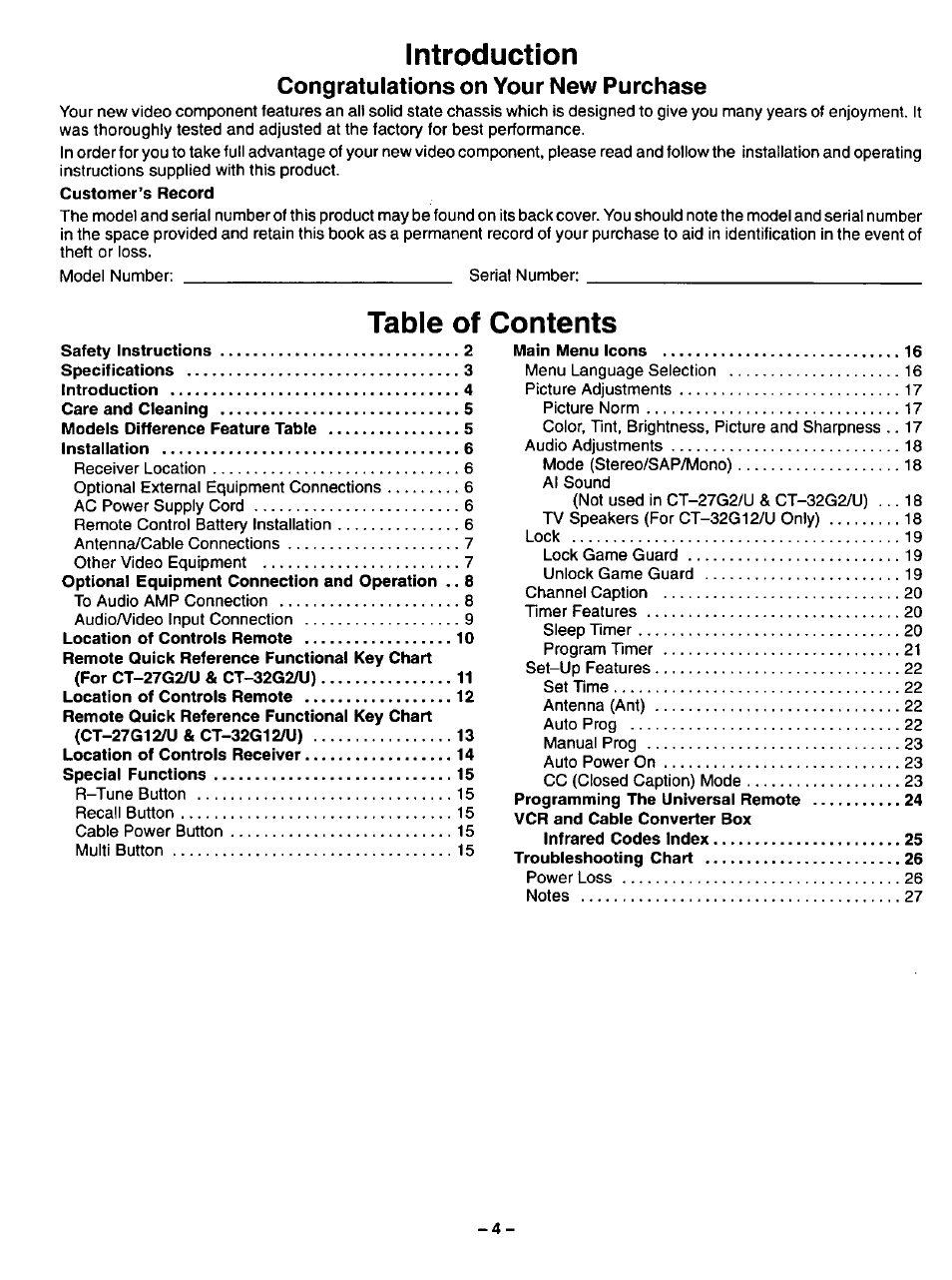Panasonic COLOUR TELEVISION CT-32G2 User Manual | Page 4 / 28