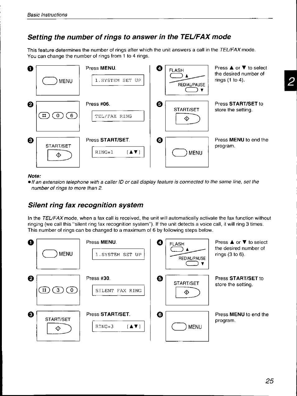 Siient ring fax recognition system, Tel/fax | Panasonic KX-F700 User Manual | Page 25 / 86