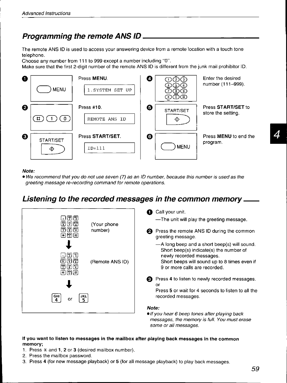 Programming the remote ans id, Cd cd cd | Panasonic KX-F700 User Manual | Page 59 / 86