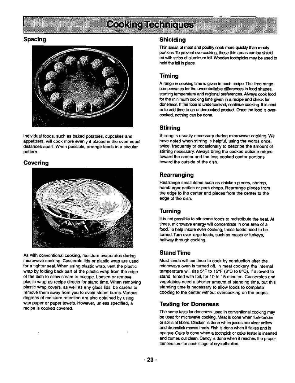 Covering, Shielding, Timing | Stirring, Rearranging, Turning, Stand time, Testing for doneness | Panasonic THE GENIUS PREMIER NN-S789 User Manual | Page 25 / 48
