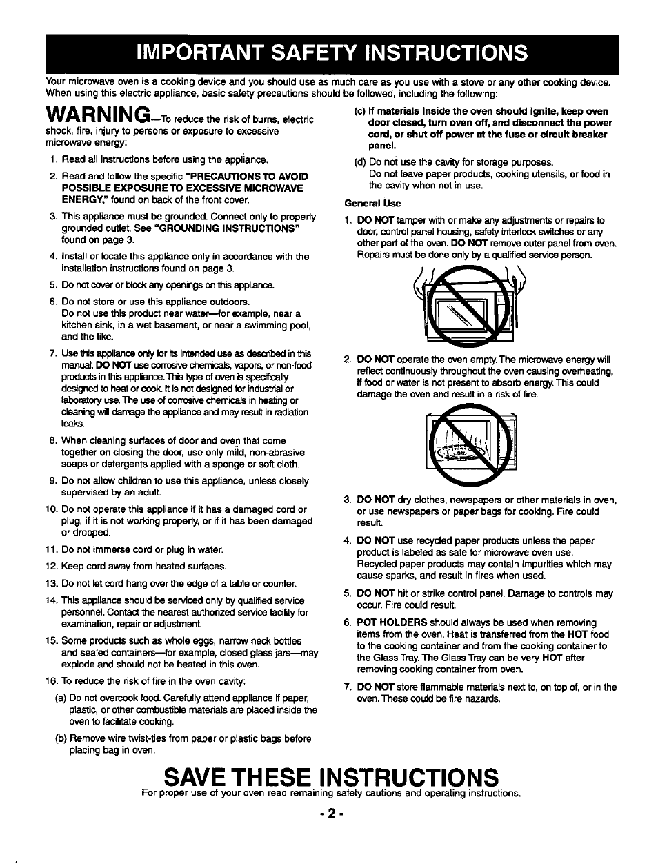 Important safety instructions, Save these instructions, Warning | Panasonic THE GENIUS PREMIER NN-S789 User Manual | Page 4 / 48