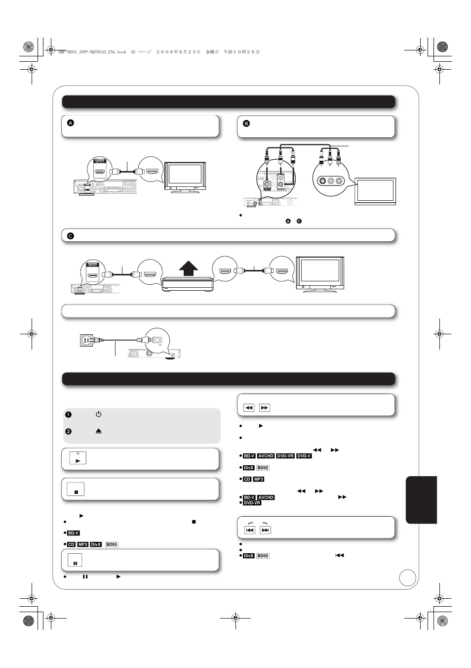 Conexiones básicas, Reproducción básica | Panasonic DMP-BD55 User Manual | Page 45 / 48
