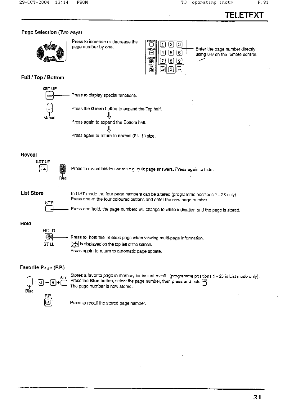 Q □ (h [e, Is [e, Teletext | Panasonic TX-56P800H User Manual | Page 31 / 36