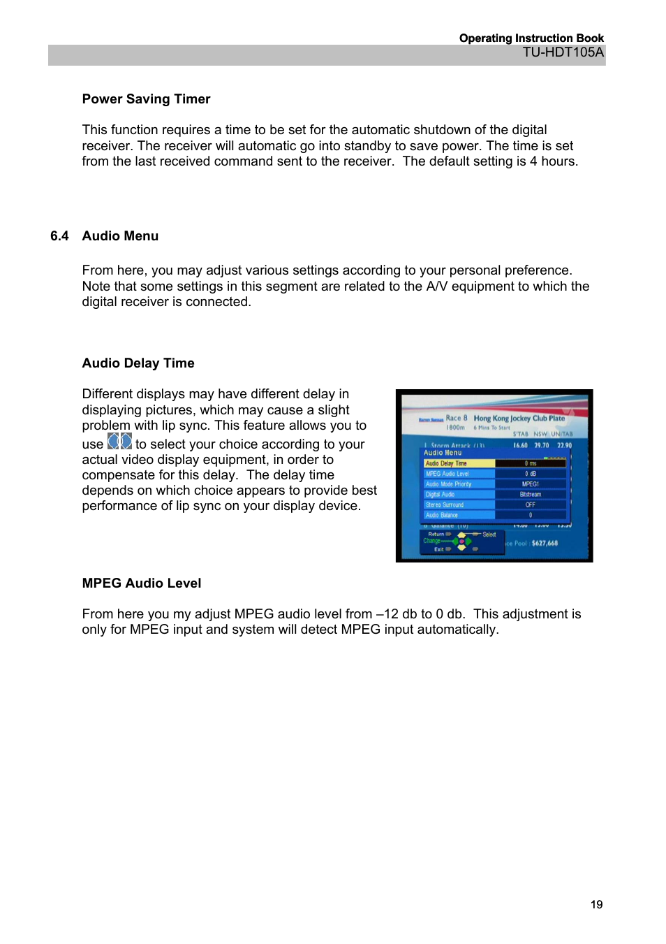 4audio menu, 4 audio menu | Panasonic TU-HDT105A User Manual | Page 19 / 32