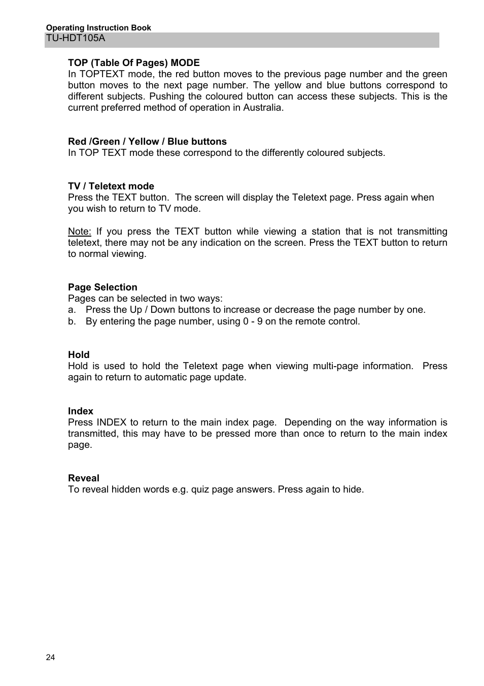 Panasonic TU-HDT105A User Manual | Page 24 / 32