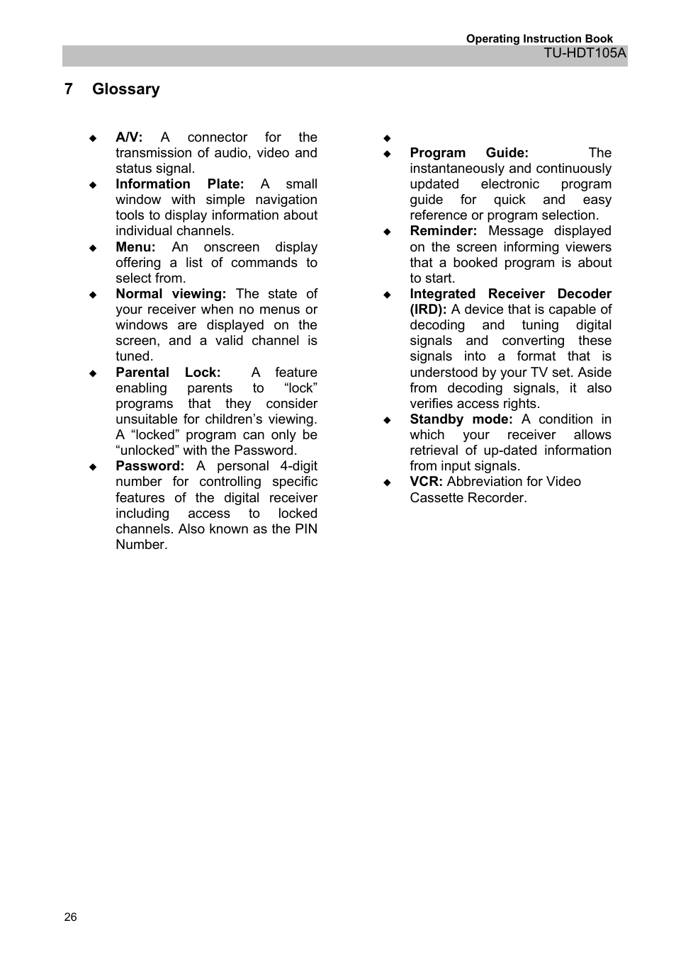 7glossary, Glossary | Panasonic TU-HDT105A User Manual | Page 26 / 32