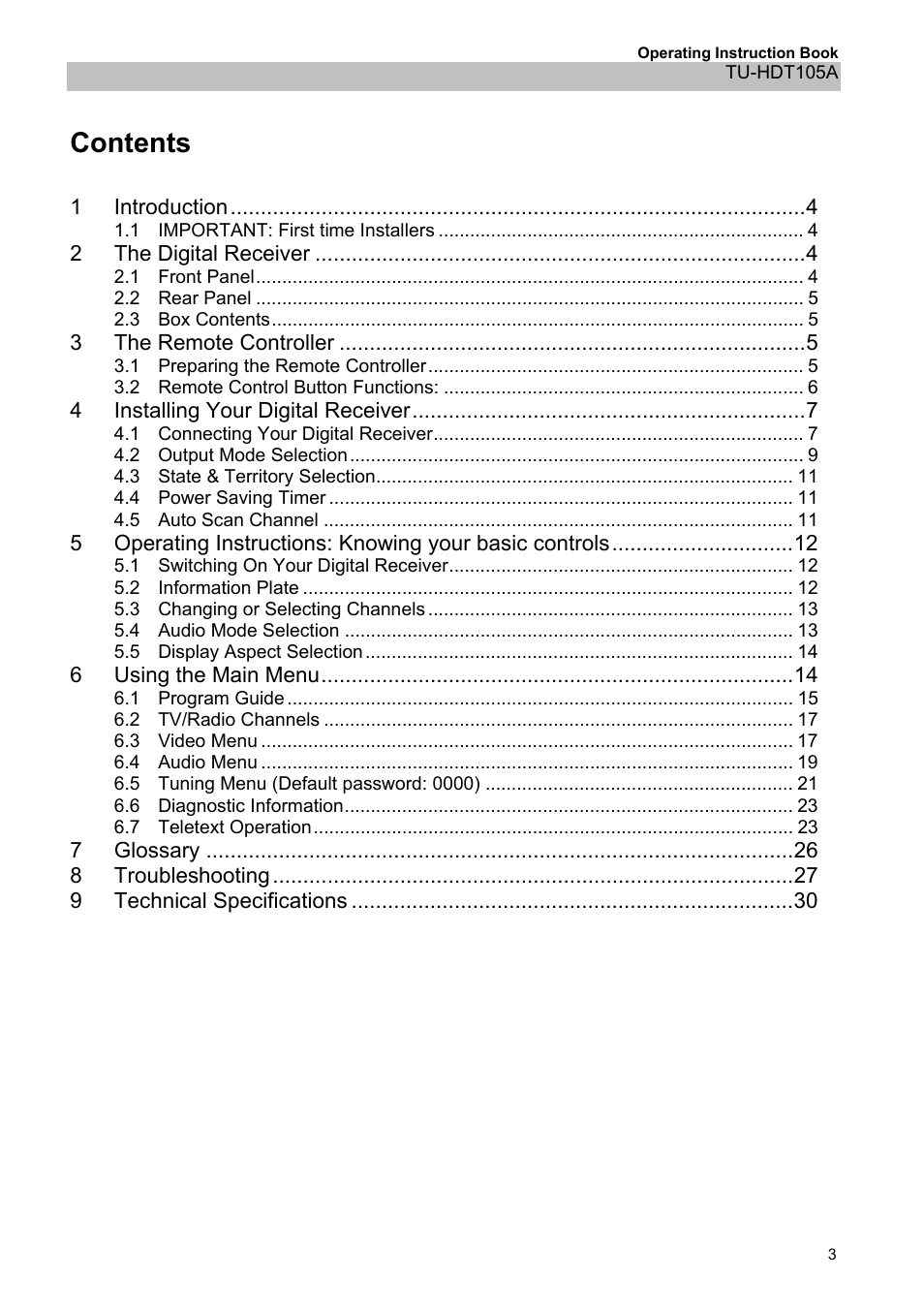 Panasonic TU-HDT105A User Manual | Page 3 / 32