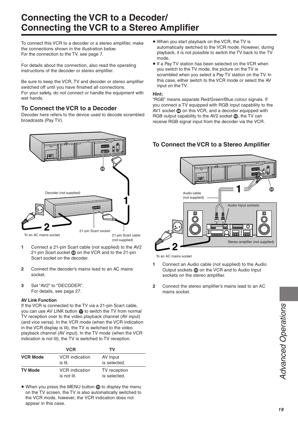 Adv anced operations | Panasonic NV-FJ610 User Manual | Page 19 / 34
