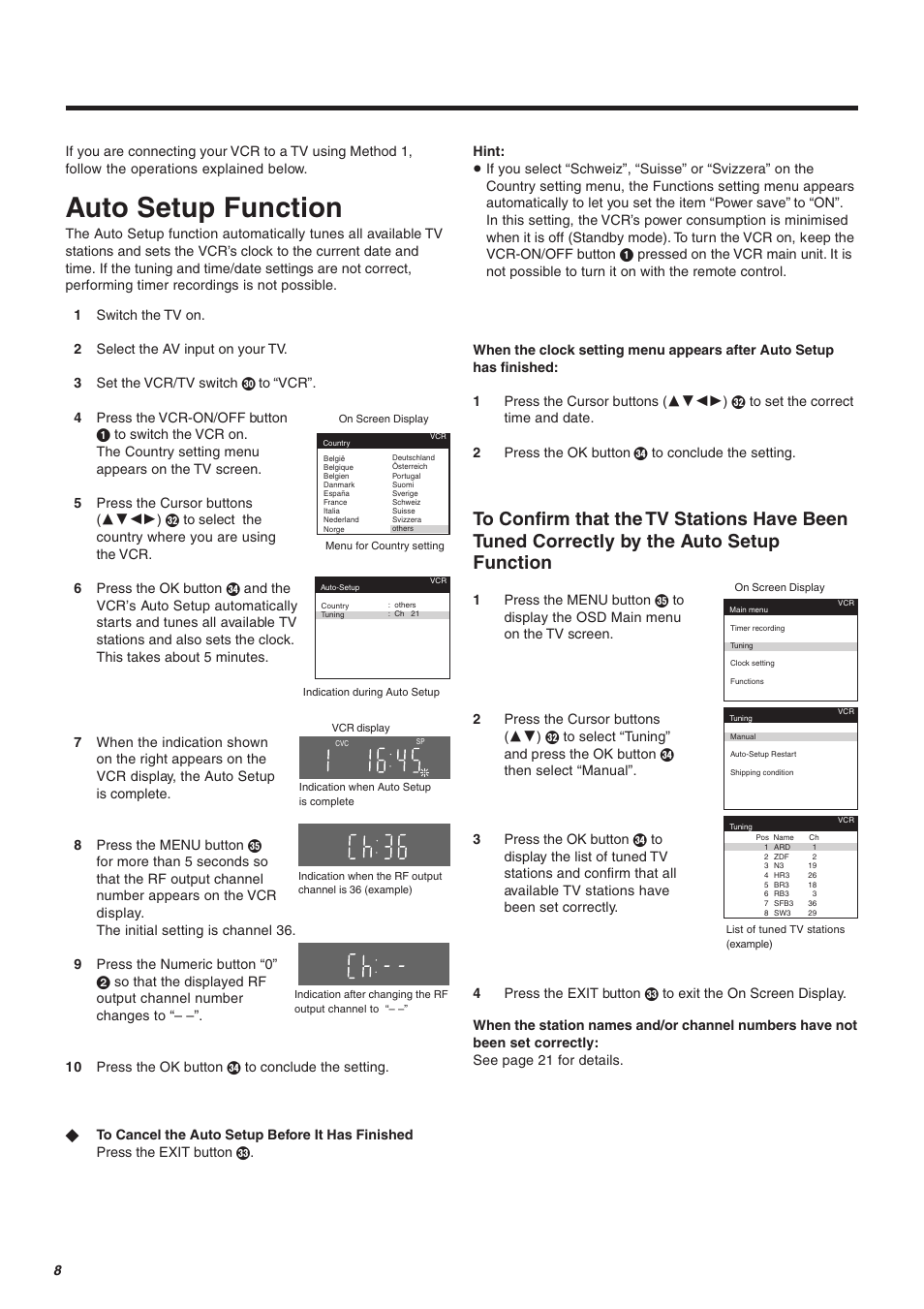 Auto setup function | Panasonic NV-FJ610 User Manual | Page 8 / 34