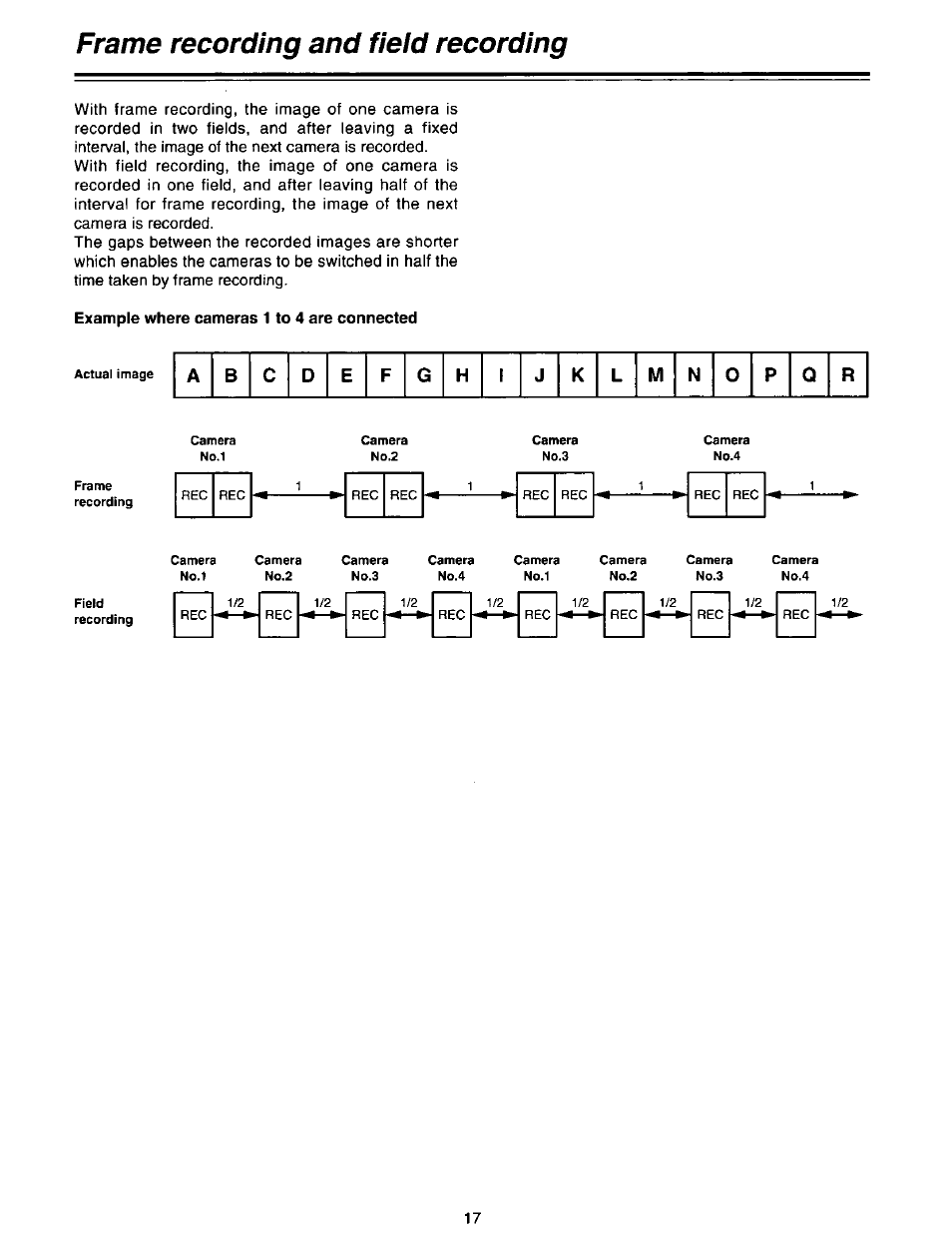 Example where cameras 1 to 4 are connected, Frame recording and field recording | Panasonic AG-DTL1P User Manual | Page 17 / 106