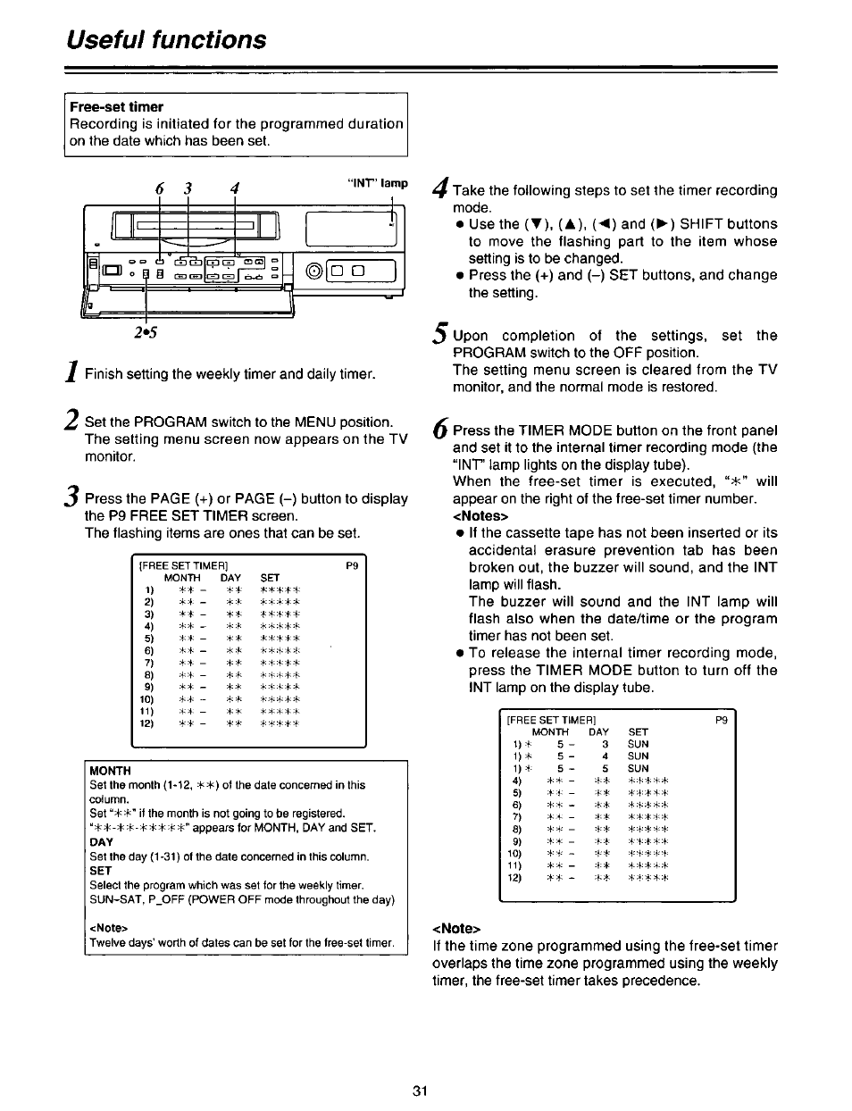 Free-set timer, Note, Useful functions | Panasonic AG-DTL1P User Manual | Page 31 / 106