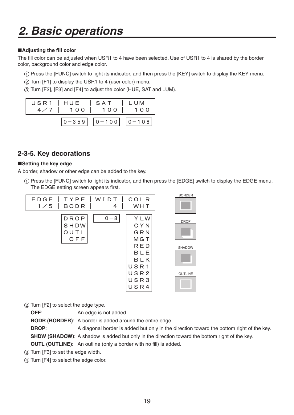 Basic operations, 3-5. key decorations | Panasonic AV-HS300 User Manual | Page 19 / 60