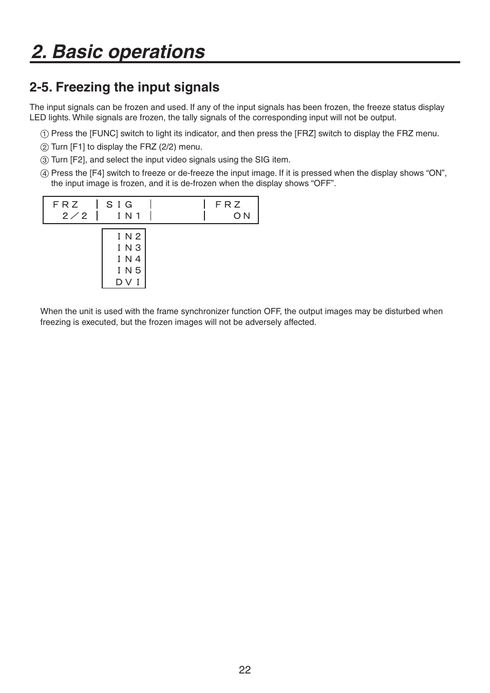 Basic operations, 5. freezing the input signals | Panasonic AV-HS300 User Manual | Page 22 / 60