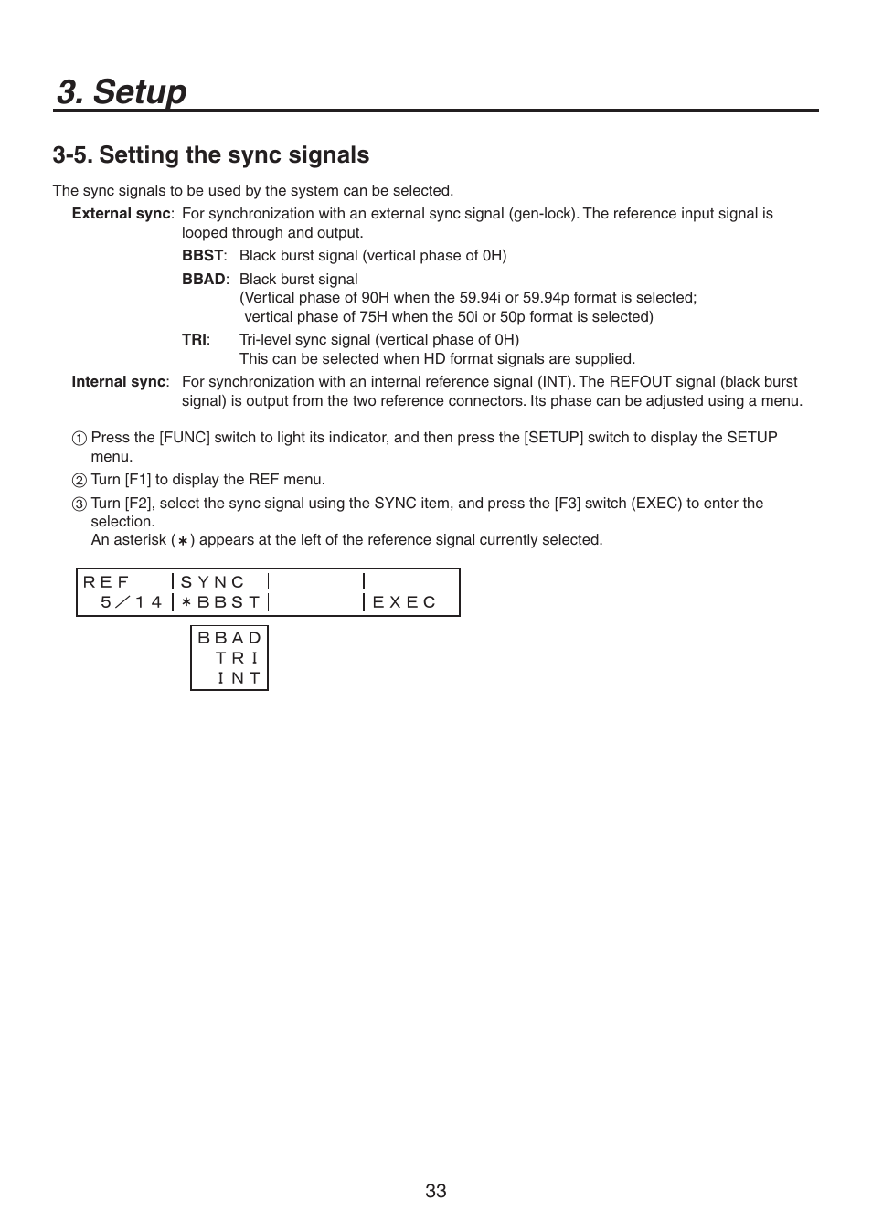 Setup, 5. setting the sync signals | Panasonic AV-HS300 User Manual | Page 33 / 60
