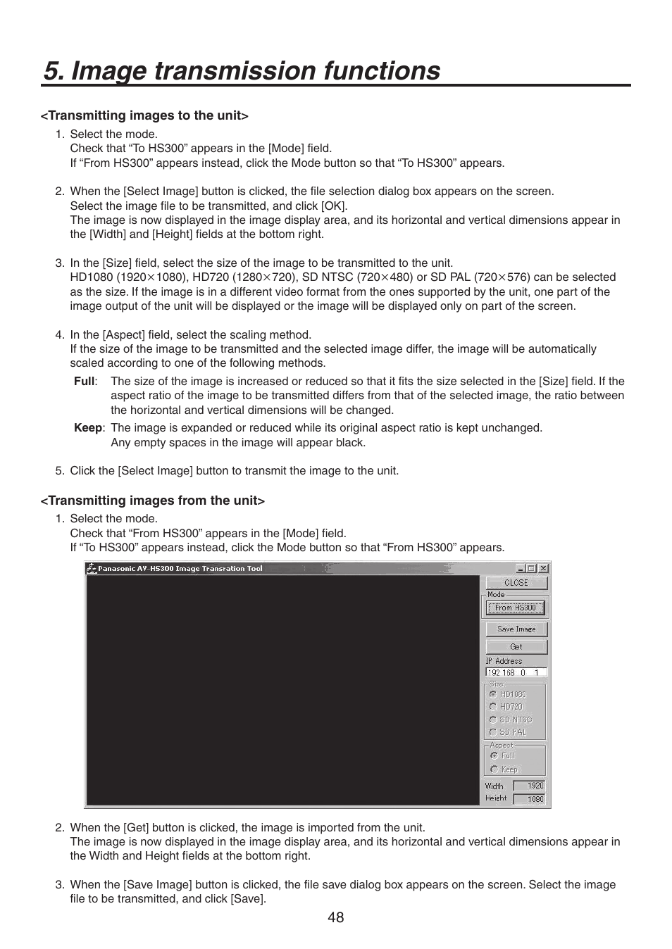 Image transmission functions | Panasonic AV-HS300 User Manual | Page 48 / 60