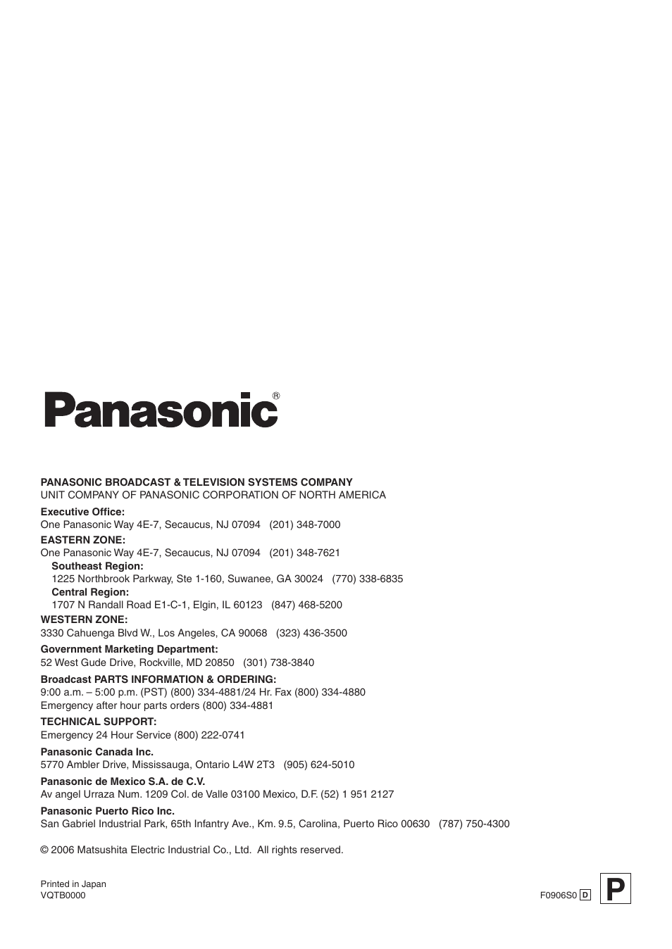 Panasonic AV-HS300 User Manual | Page 60 / 60