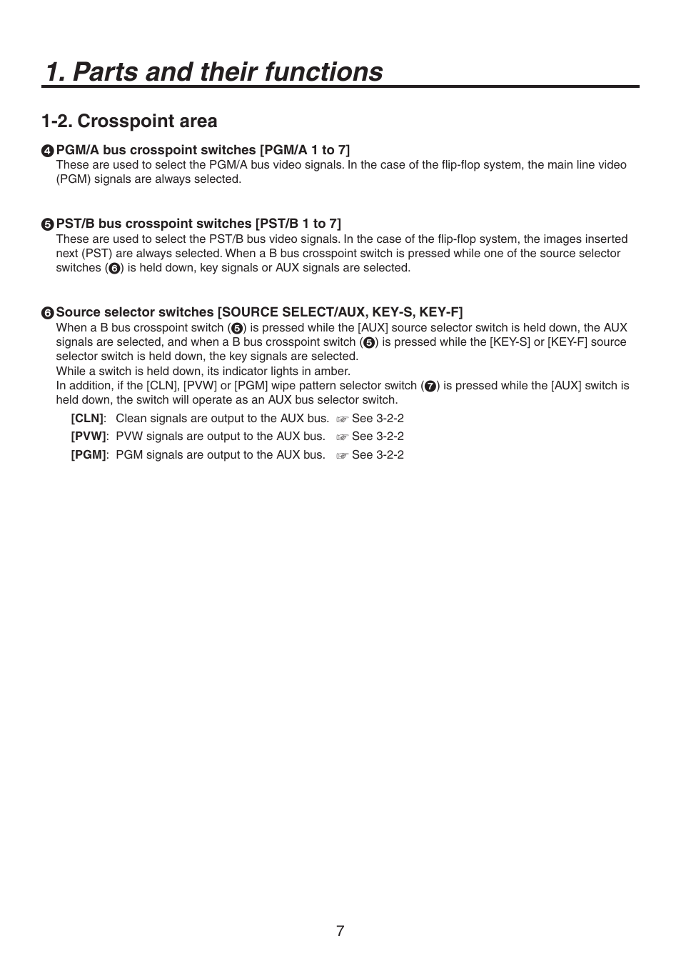 Parts and their functions, 2. crosspoint area | Panasonic AV-HS300 User Manual | Page 7 / 60
