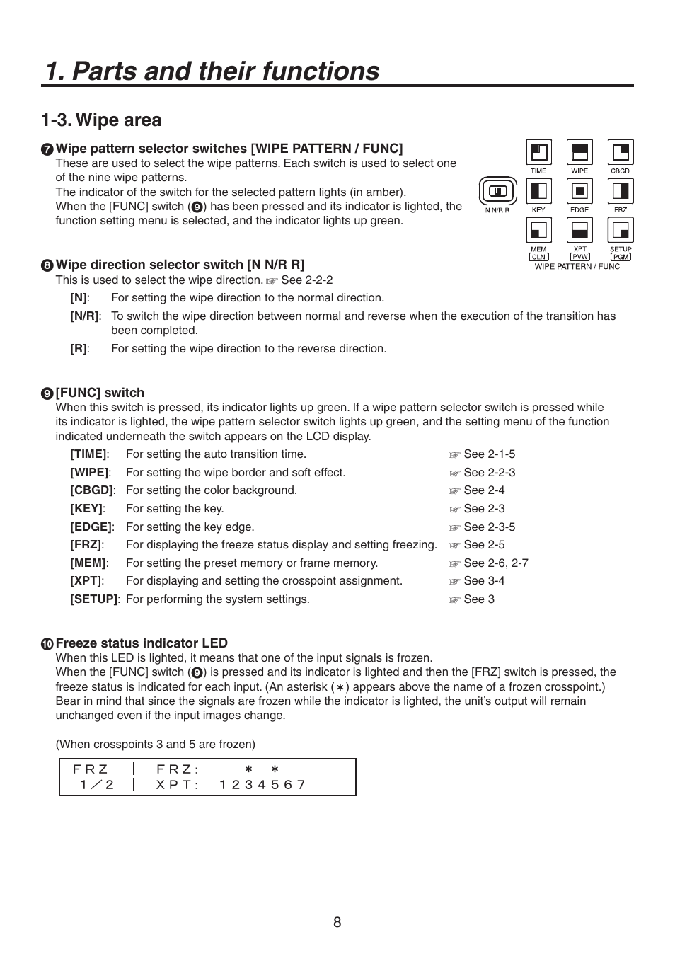 Parts and their functions, 3. wipe area | Panasonic AV-HS300 User Manual | Page 8 / 60