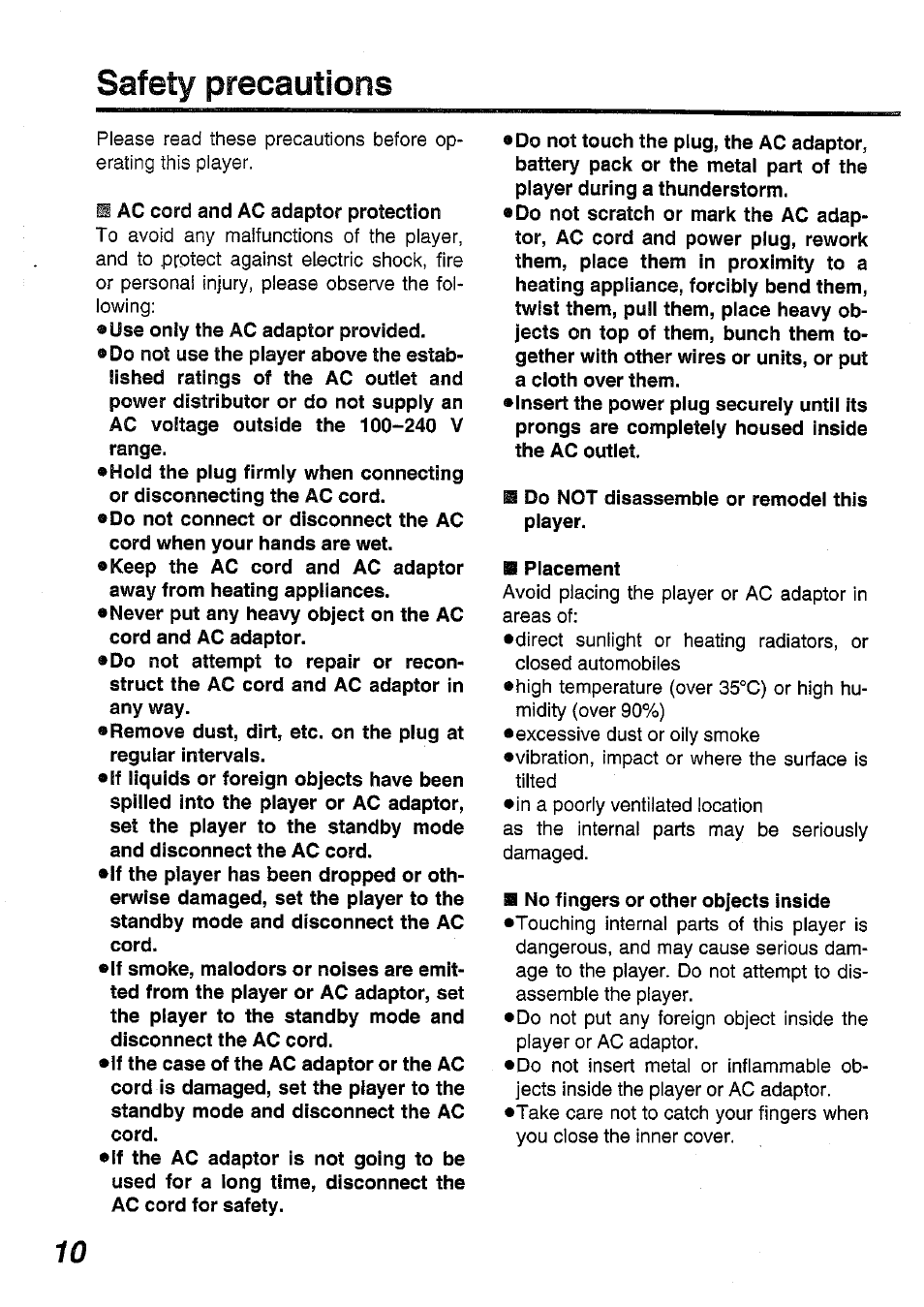 Safety precautions | Panasonic DVD-L50PM User Manual | Page 10 / 58
